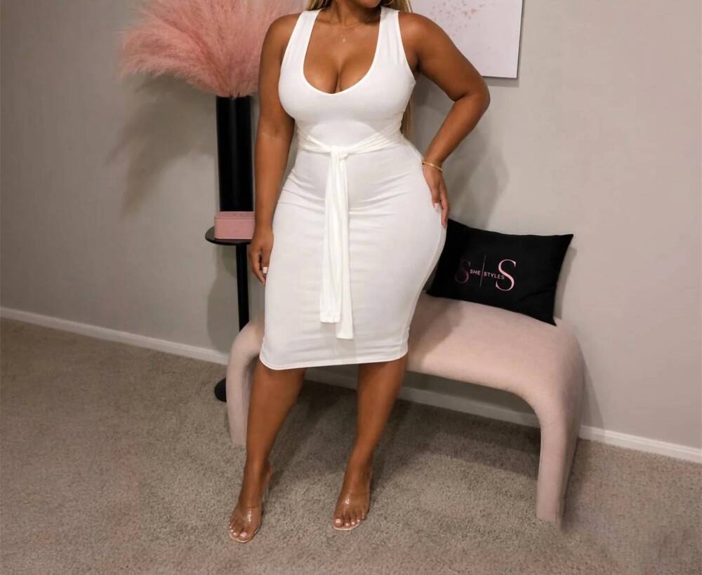 NEW SPRING HAZE melanie tie front midi dress in ivory